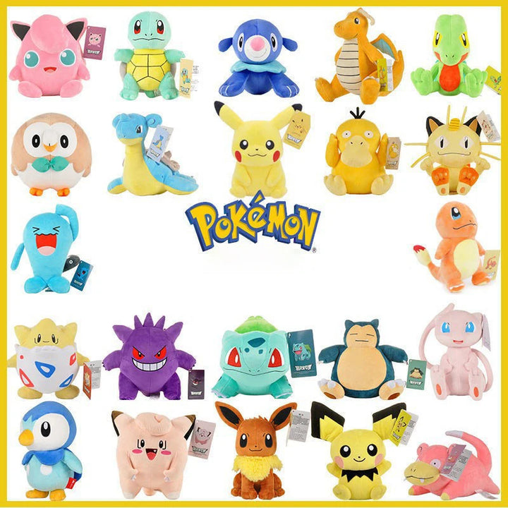 Pikachu & Pokémon Plush Dolls - 11" Soft Stuffed Animals (Charmander, Squirtle, Eevee & More)